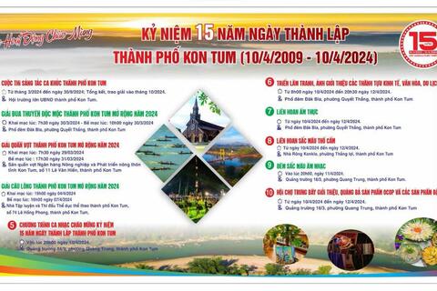 Thông báo về các hoạt động  kỷ niệm 15 năm Ngày thành lập thành phố Kon Tum (10/4/2009-10/4/2024)